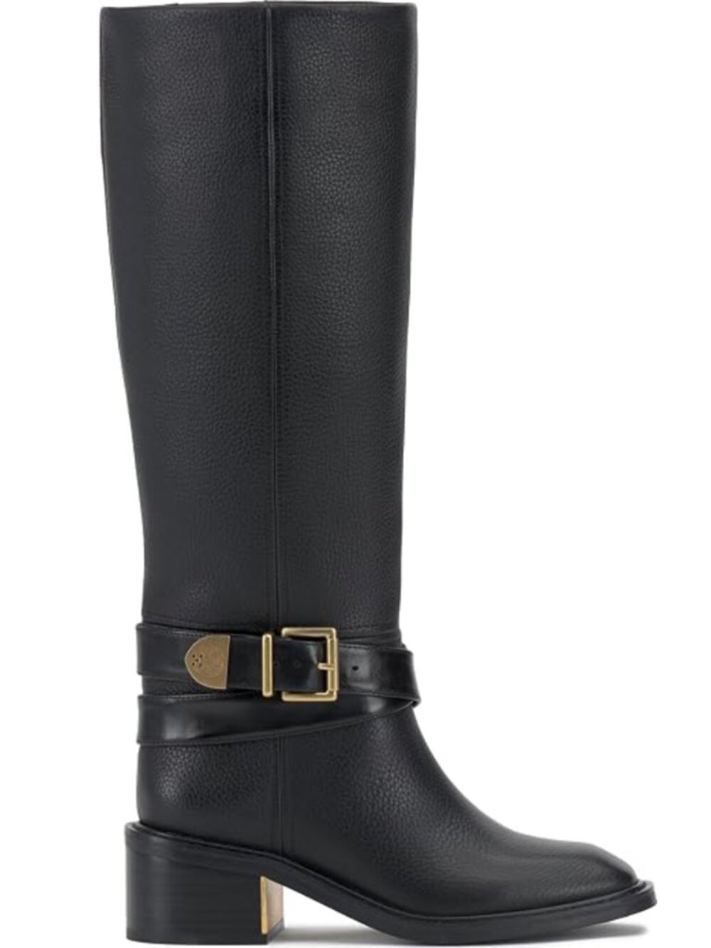 Vince Camuto Gini Wide Calf Knee High Boots Black Buckle Square Toe Side Zip